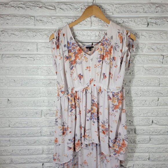 Torrid Womens Dress 1 1X Tied Cold Shoulder Orange Floral High Low FLO112E - Picture 2 of 13